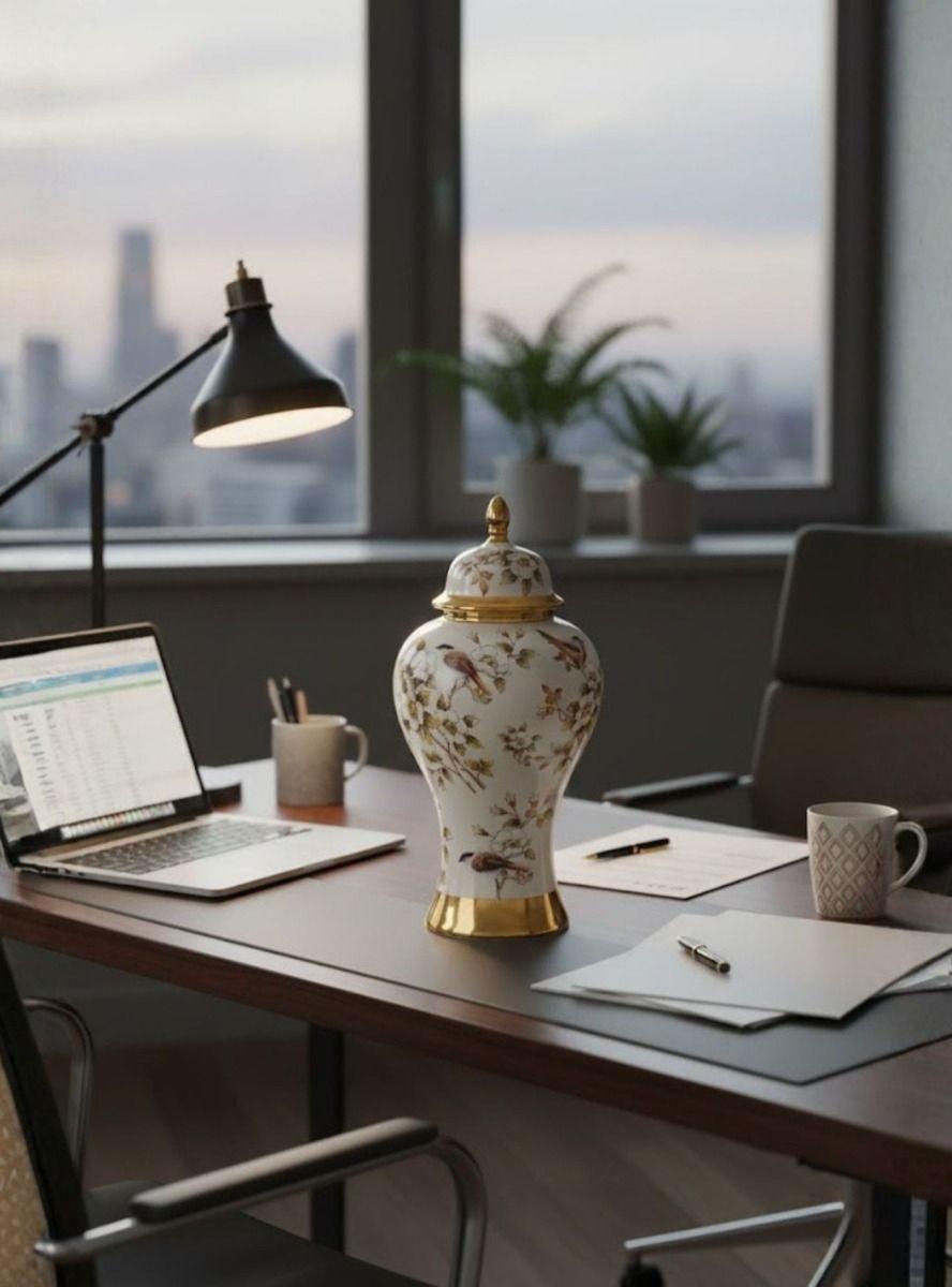 Potiche Decorativo Jarrón Adorno Diseño Floral Hogar Jhn-7