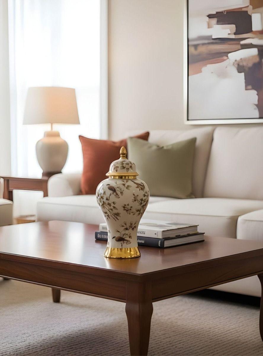 Potiche Decorativo Jarrón Adorno Diseño Floral Hogar Jhn-9