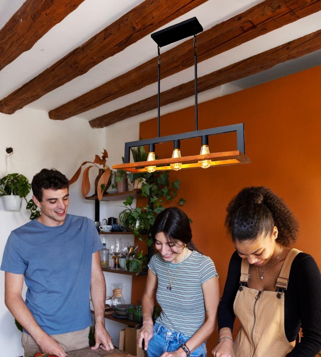 Lámpara Colgante Techo Lineal 3 Luces Rústico Decoración Jhn-3
