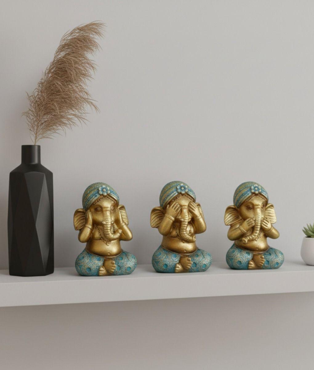 Set 3 Figuras Decorativas Sabiduría Ganesha Adorno Jhn-8