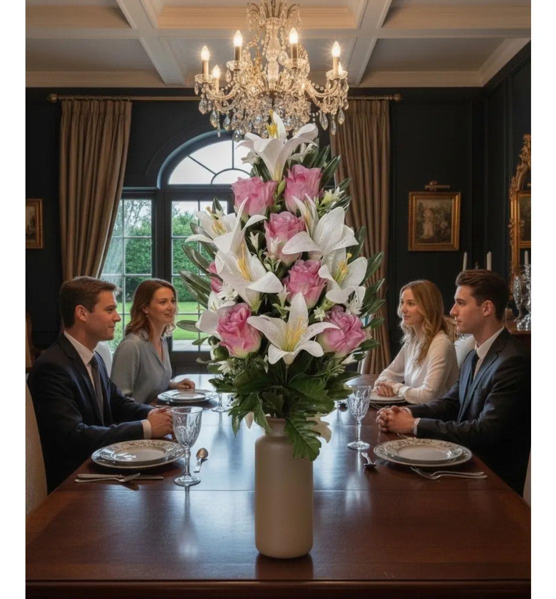 Ramo Floral Decorativo Artificial Lirios Rosas Adorno Jhn-7