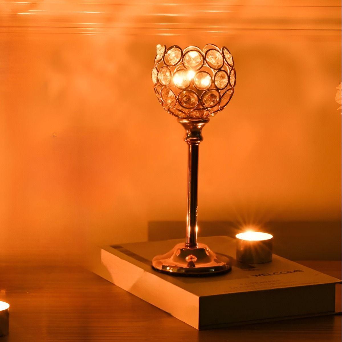 Candelabro Elegante Soporte Centro Mesa Cristal 17cm Jhn-8