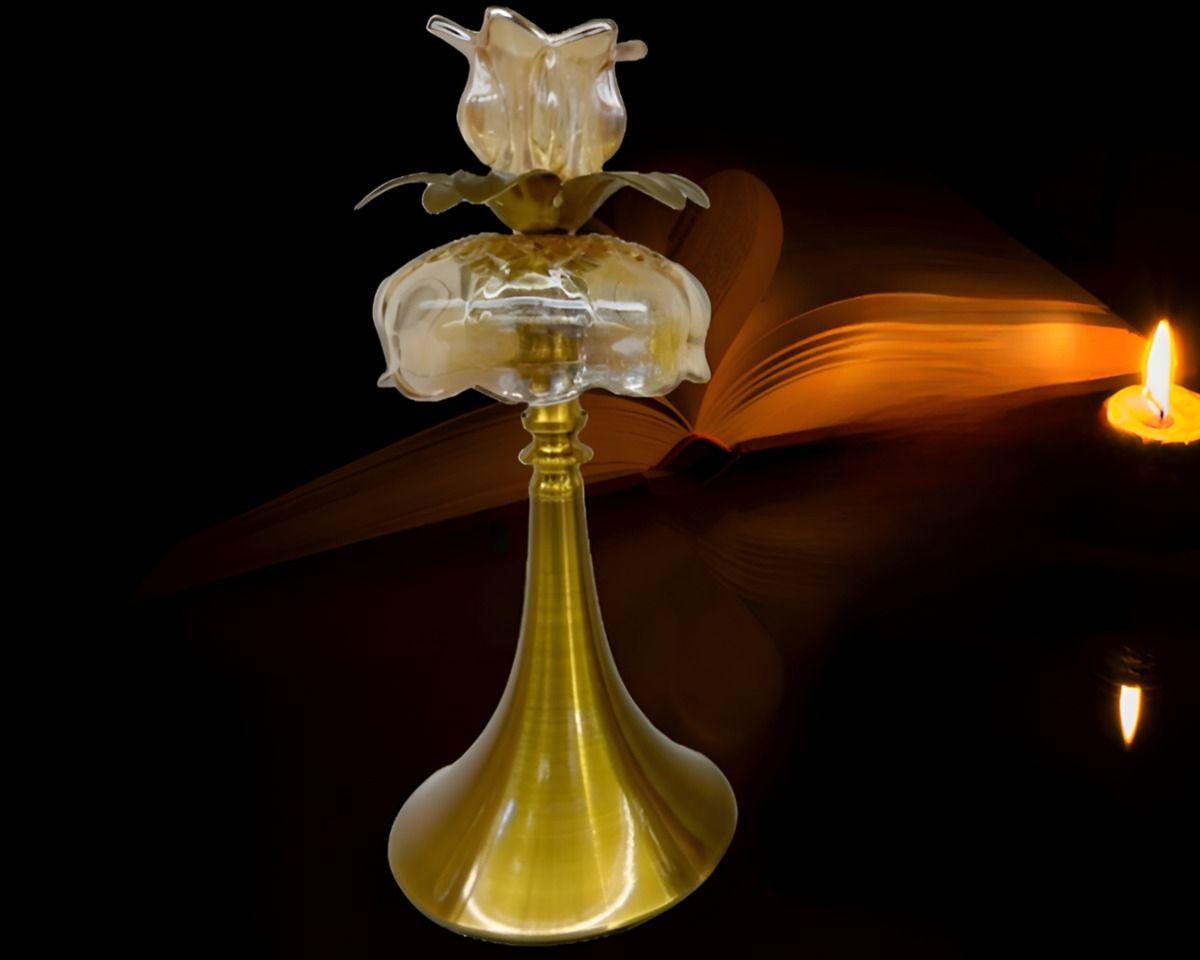 Candelabro Vintage Dorado Cristal Portavelas Mesa 33cm Jhn-5
