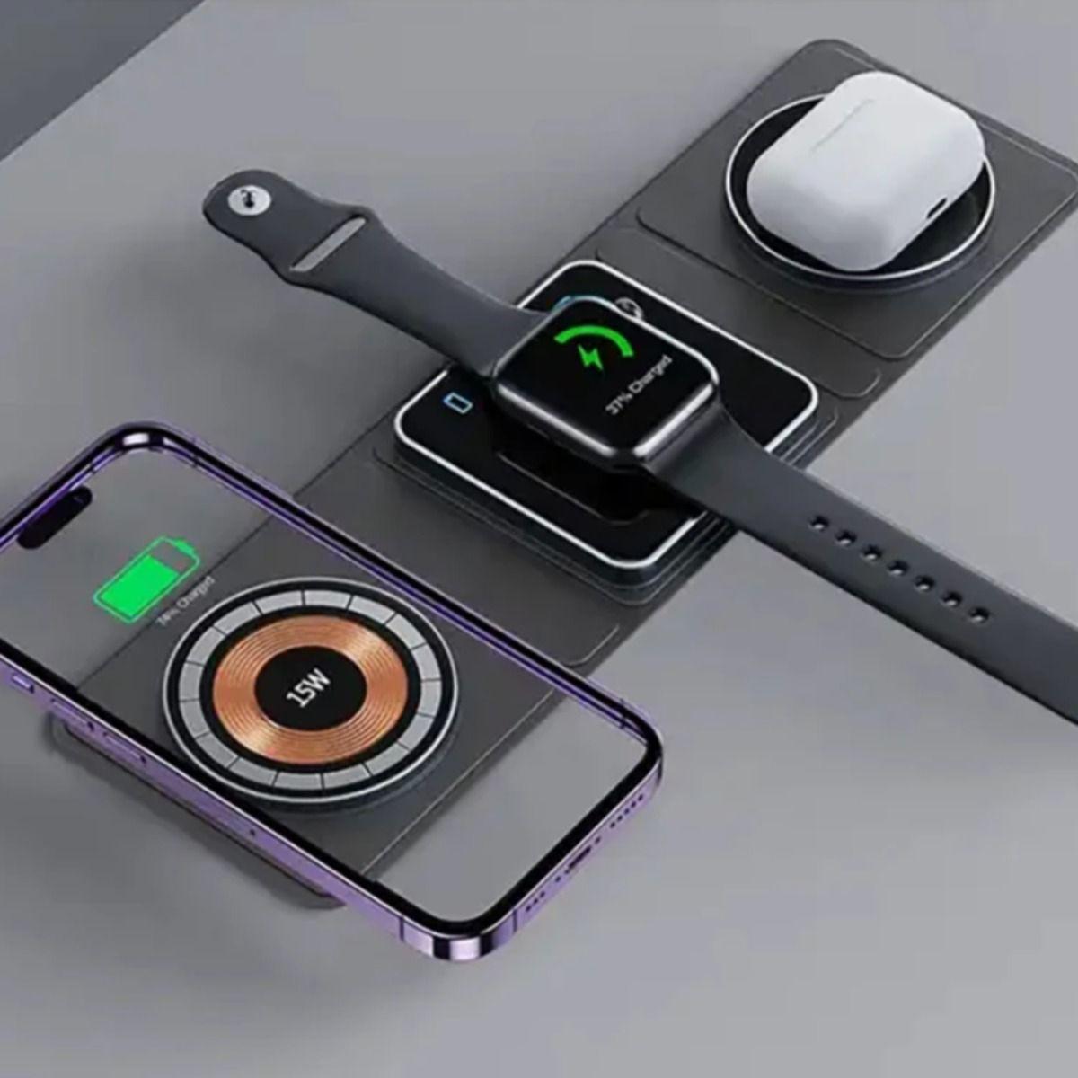 Cargador Inalámbrico Plegable Viaje Portátil 3en1 Magnético-4