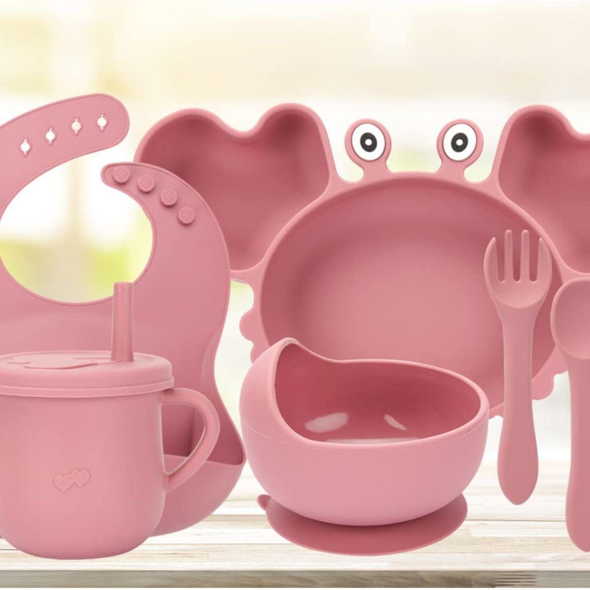SET ALIMENTACION CANGREJO BEBE 9 PZA SILICONA DIVERTIDA LAU-1