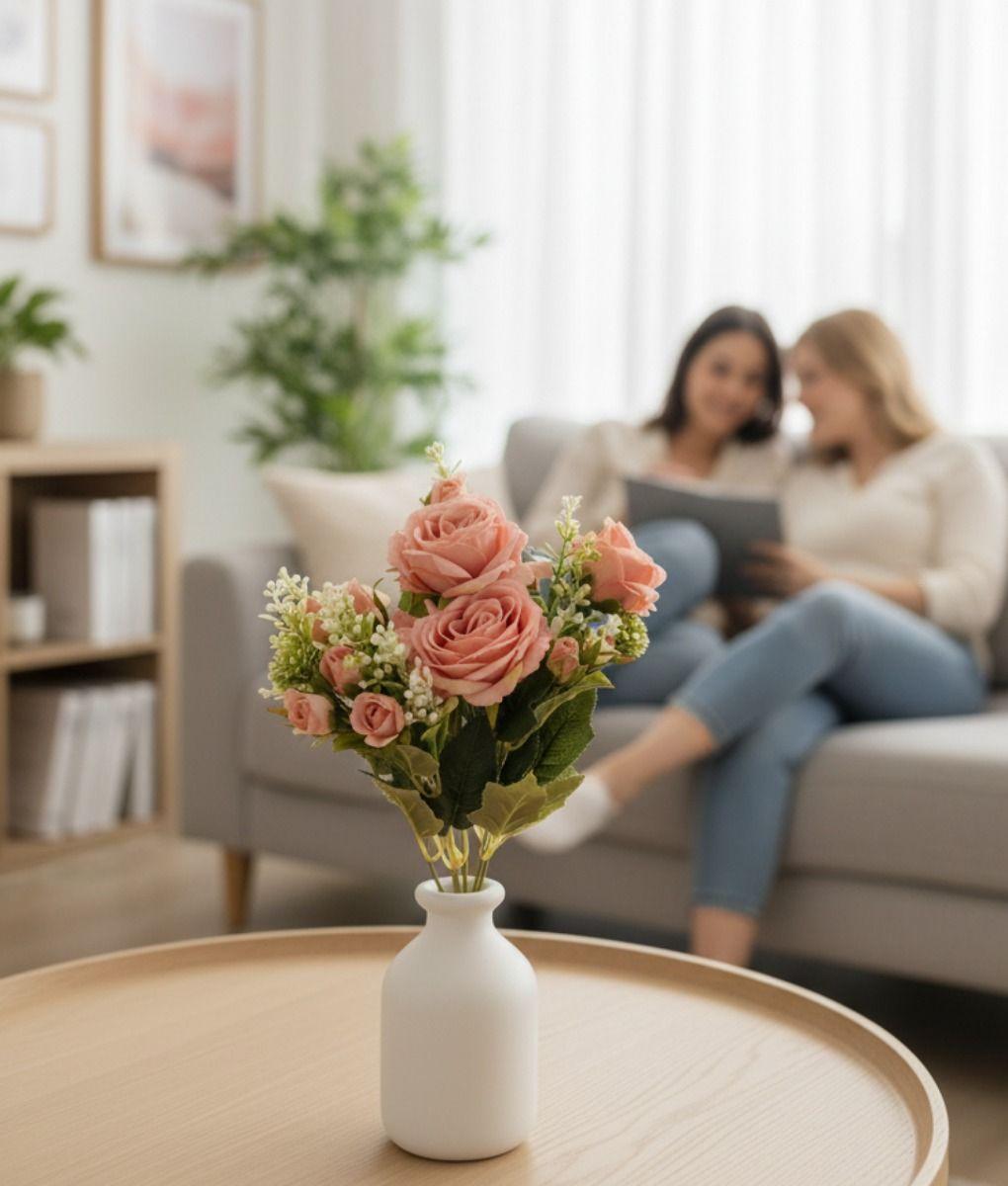 Set 4 Ramo Flores Artificiales Rosas Silvestres Adorno Jhn-5