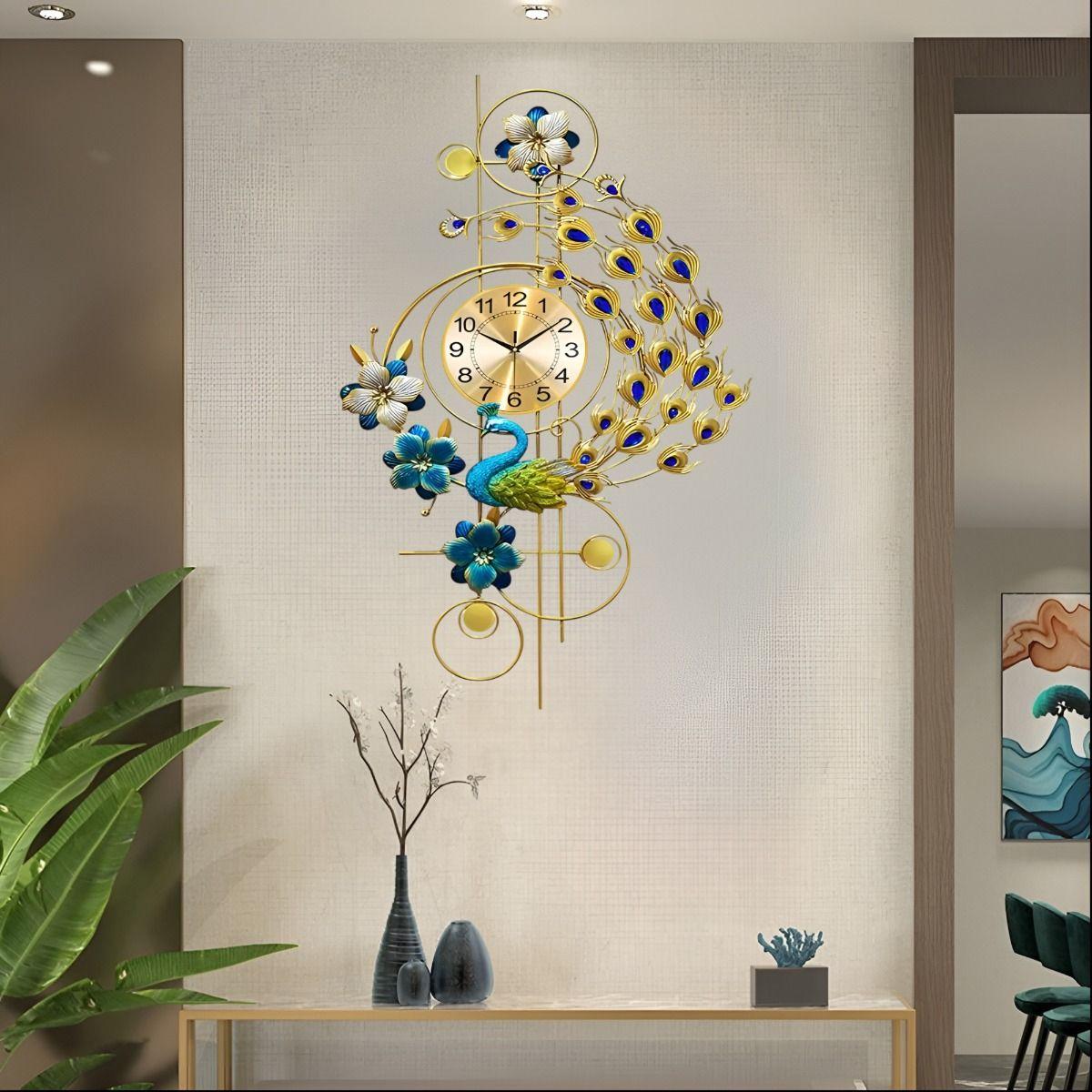 Reloj Pared Pavo Real Grande Decorativo Silencioso Jhn-3