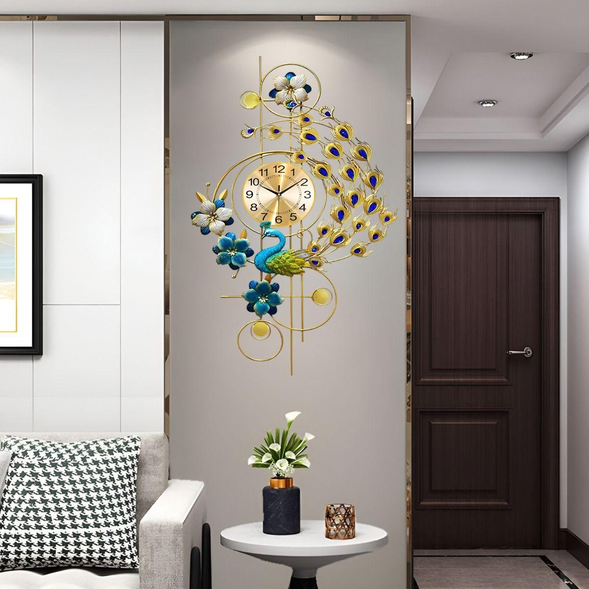 Reloj Pared Pavo Real Grande Decorativo Silencioso Jhn-5