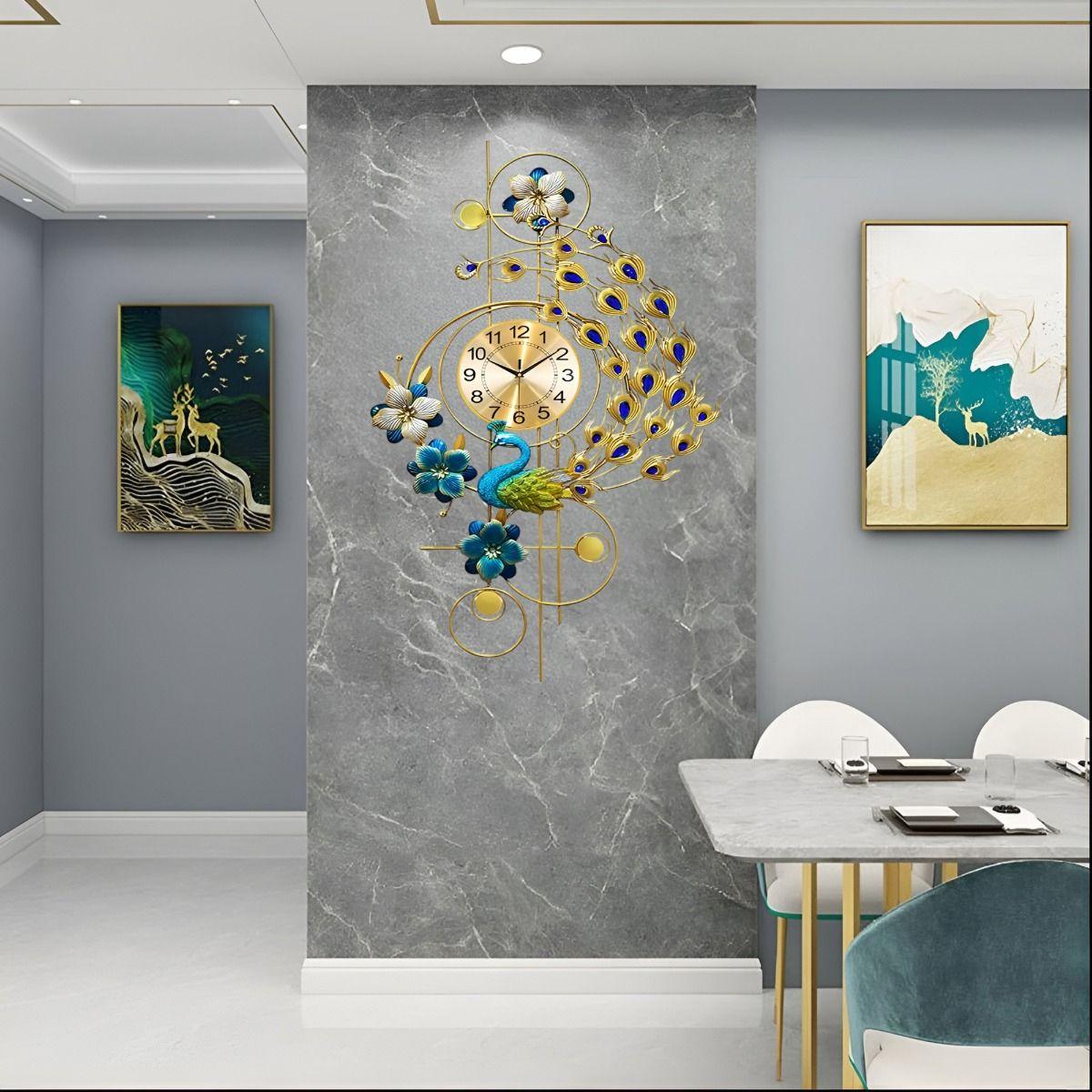 Reloj Pared Pavo Real Grande Decorativo Silencioso Jhn-6