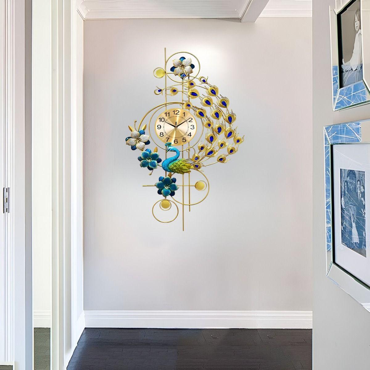 Reloj Pared Pavo Real Grande Decorativo Silencioso Jhn-7