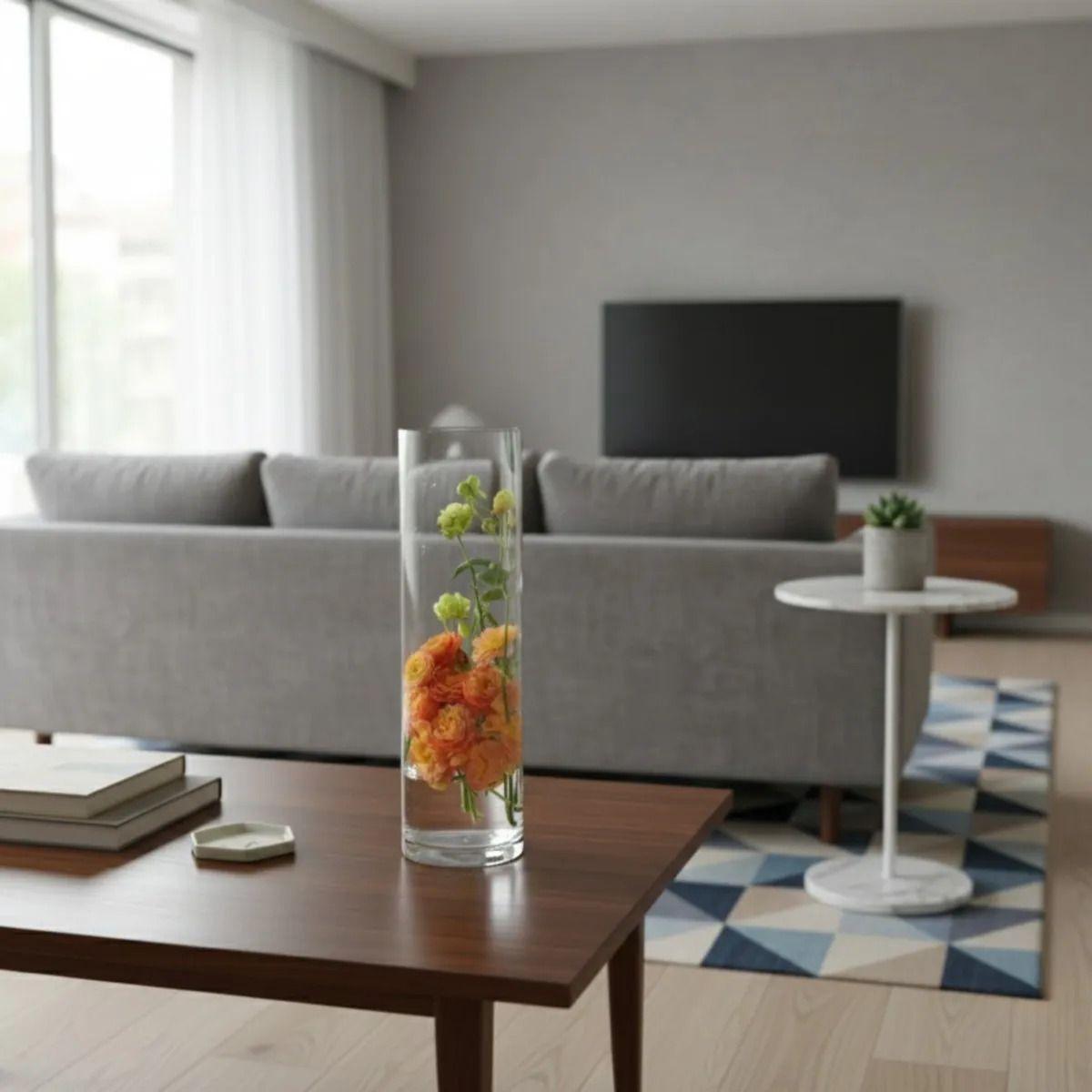 Florero Cilíndrico Transparente Alto Decoración Lujo AJ-8