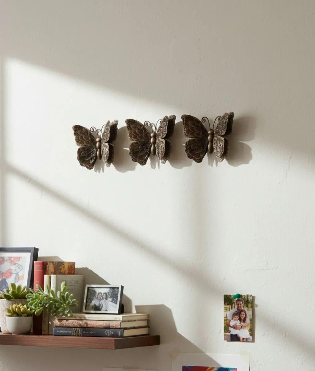 Set 3 Figuras Decorativas Mariposas Pared Vintage Jhn-5