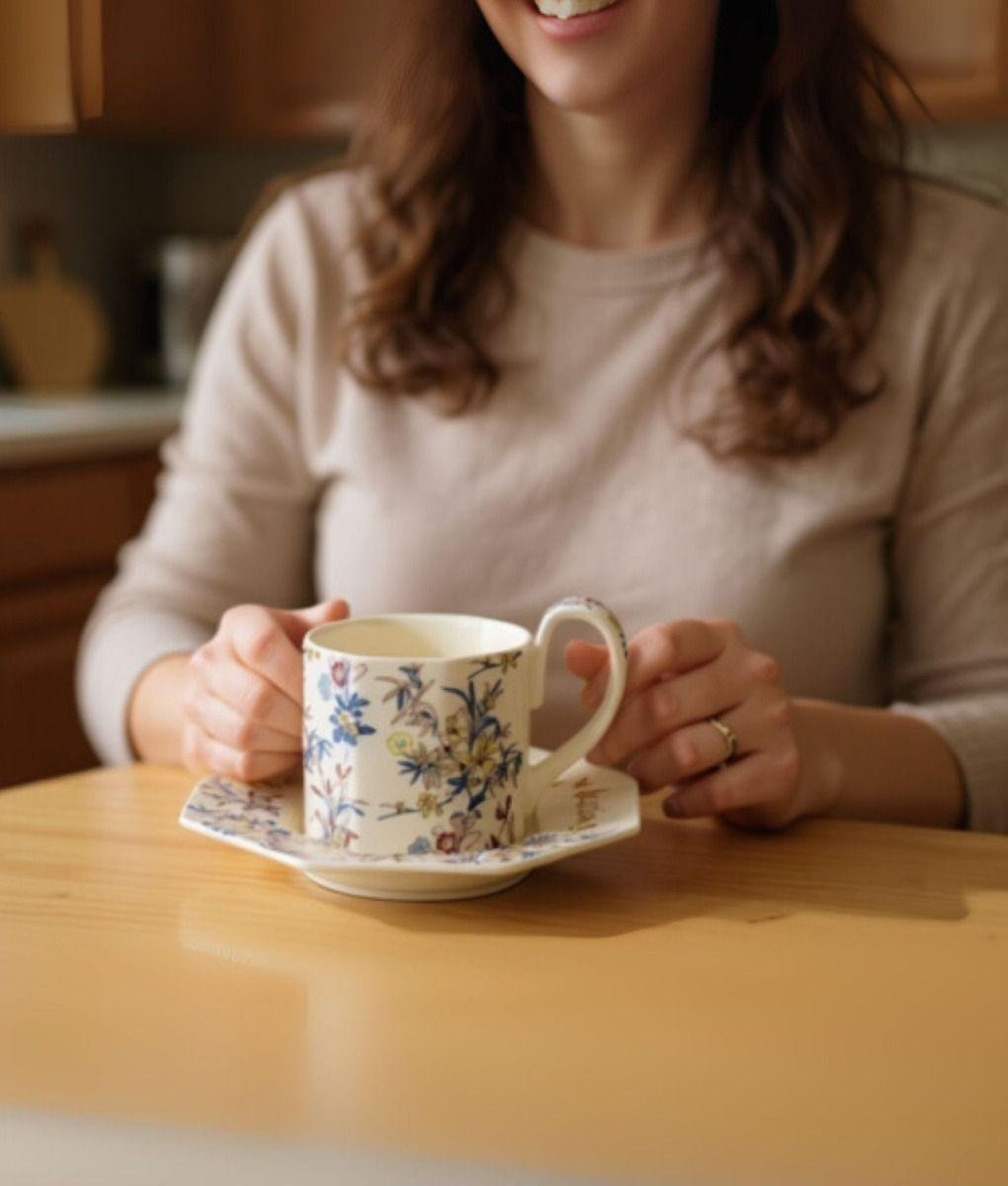 Taza Elegante Platillo Floral Decorativa Hogar Jhn-4