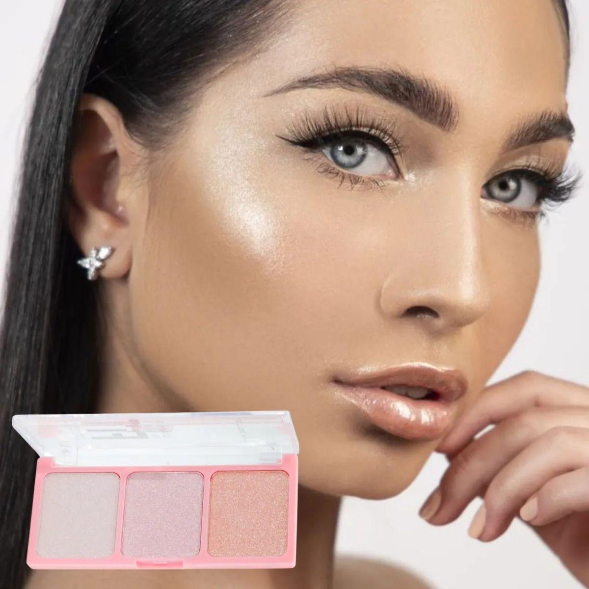 Set 2 Paletas Iluminadores 3 Tonos Polvo Brillo Natural ALJ-7