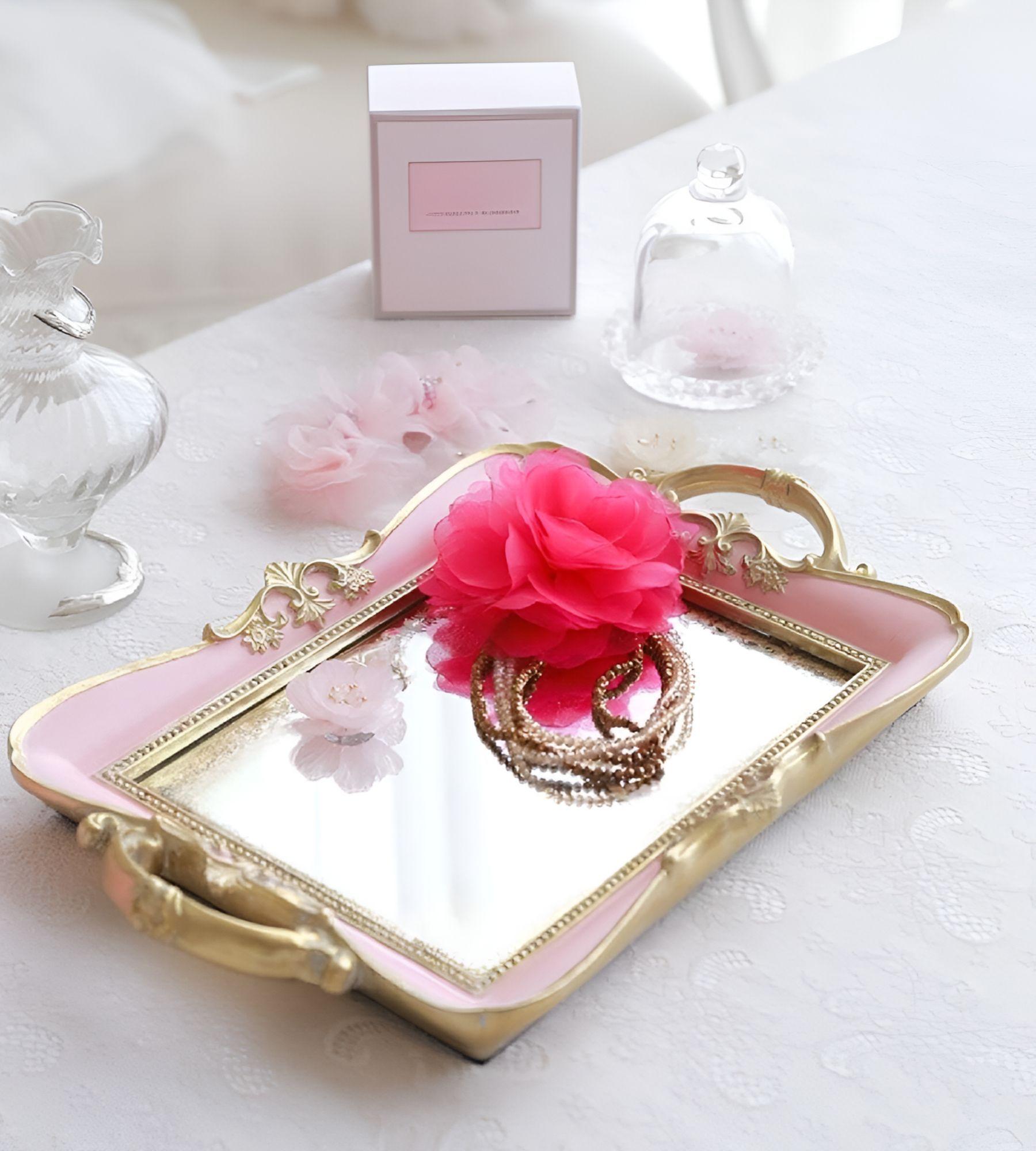 Bandeja Espejo Rosa Organizador Adorno Decorativo Jhn-5