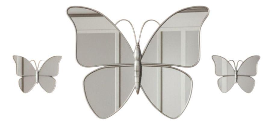 Set 3 Espejo Decorativo Pared Mariposa Funcional Hogar Jhn-1