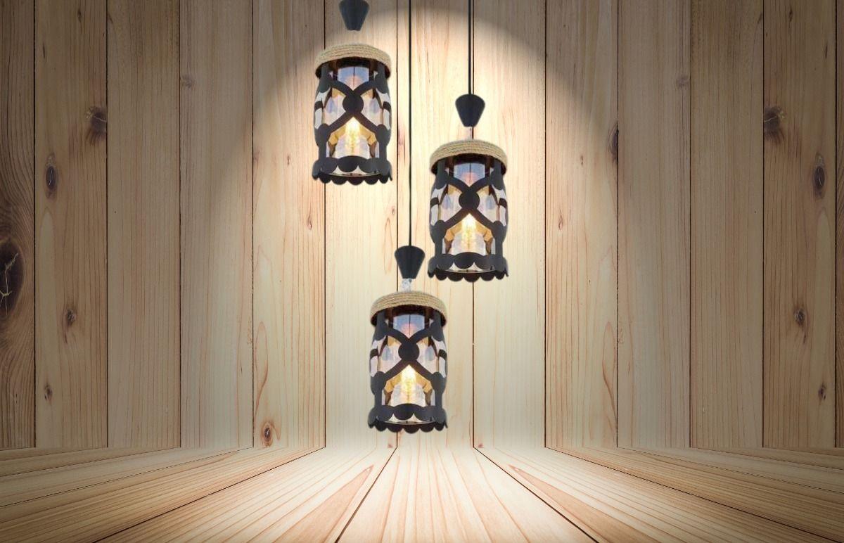 Lampara Colgante Iluminacion Retro Vintage 3 Luces Hogar Lau-4
