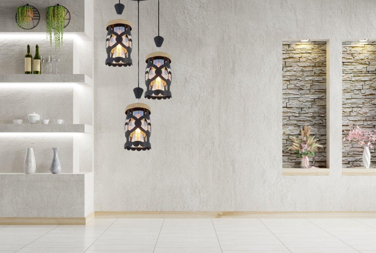 Lampara Colgante Iluminacion Retro Vintage 3 Luces Hogar Lau-6