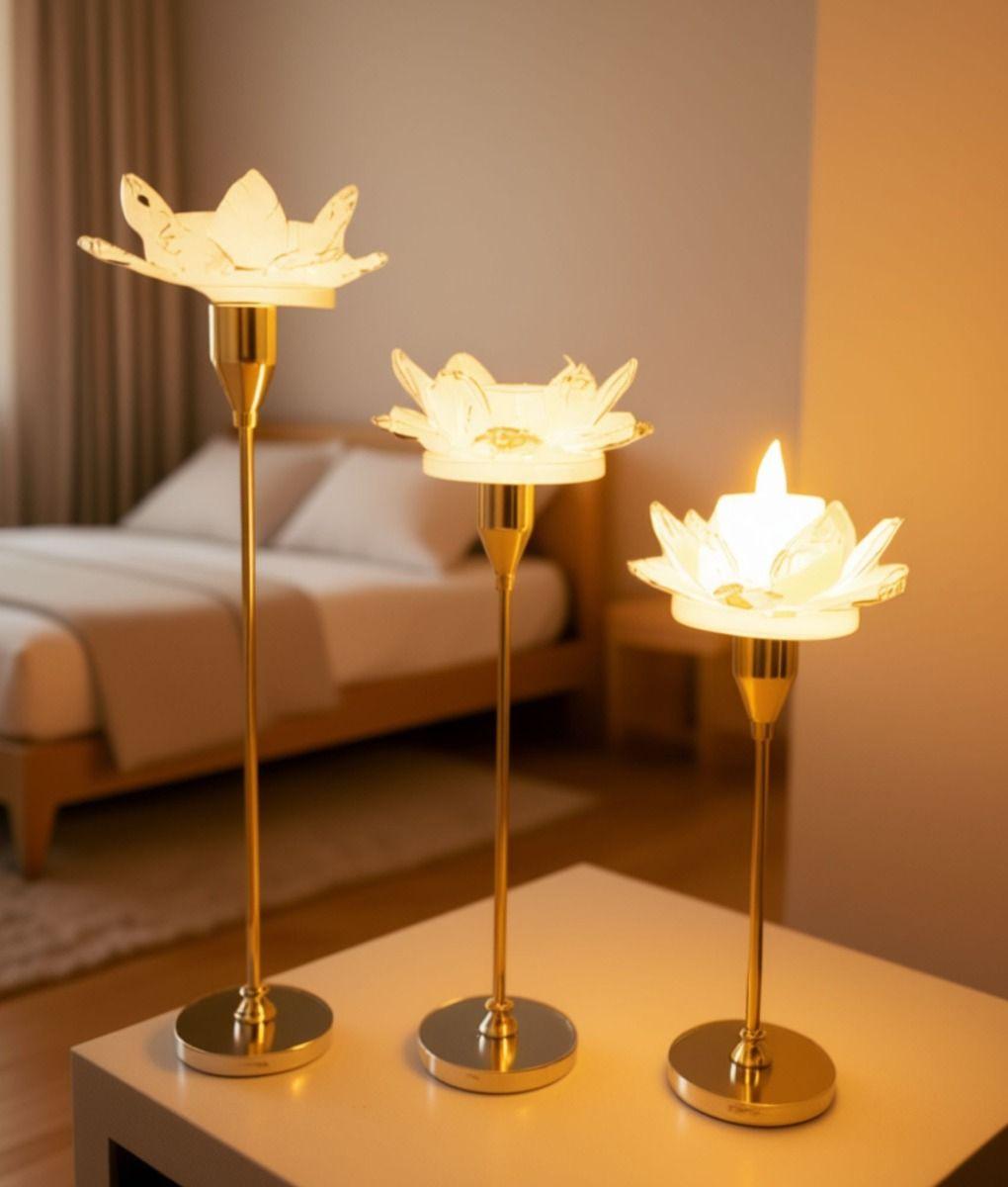 Set 3 Portavelas Decorativo Flor Pétalos Adorno Hogar Jhn-6