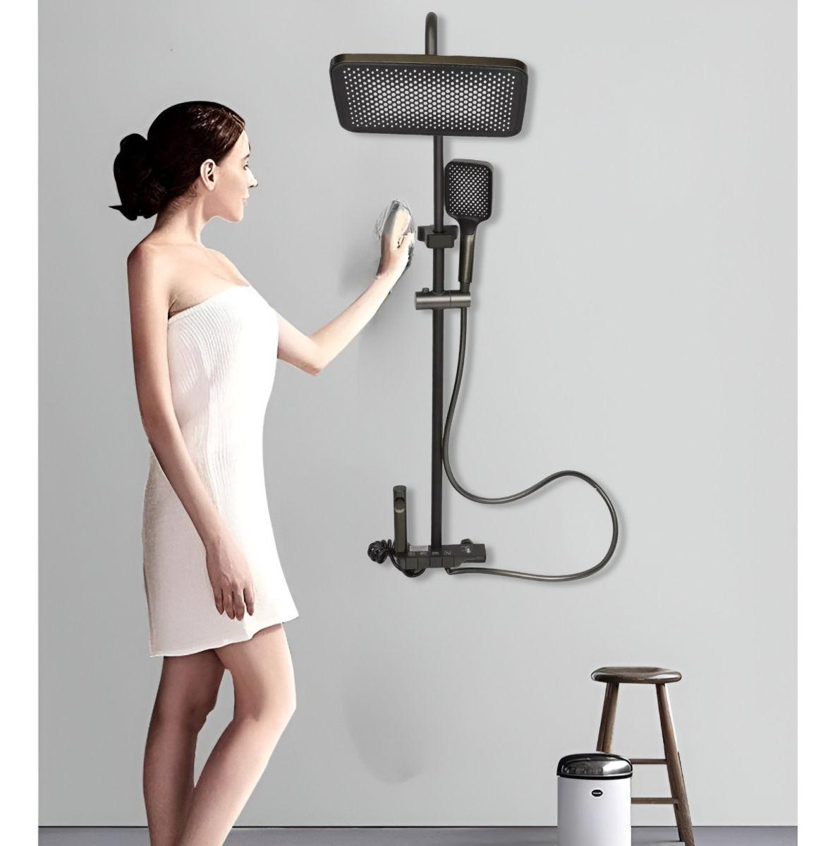 Regadera Ducha Cuadrada Columna Alta Presión Spray 4en1 Jhn-5