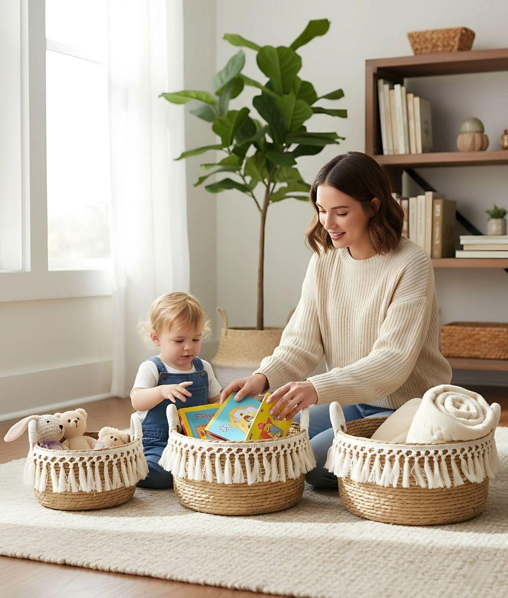 Set 3 Canastos Decorativos Almacenamiento Natural Hogar Jhn-3