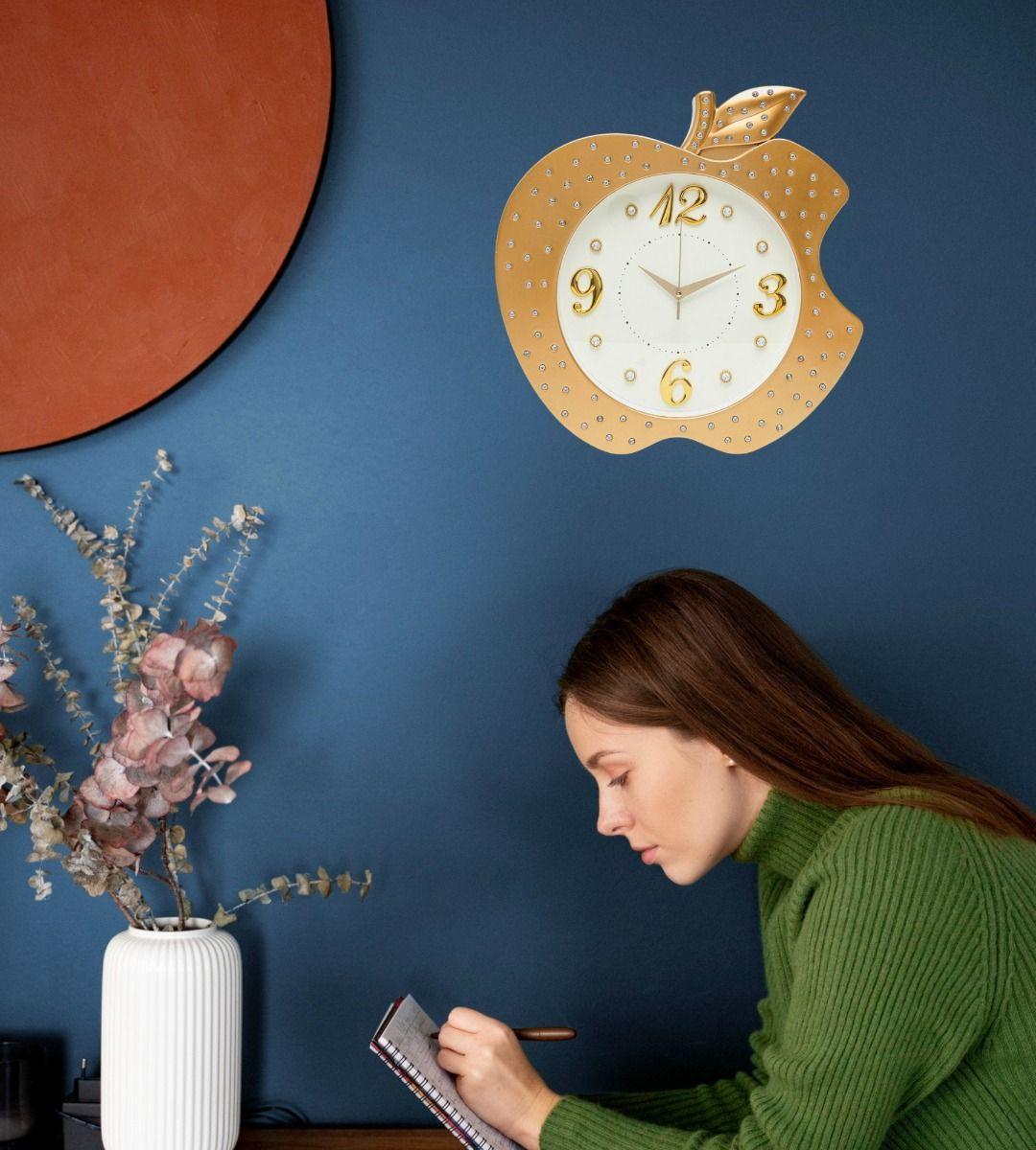 Reloj Pared Decorativo Forma Manzana Detalle Elegante Jhn-2
