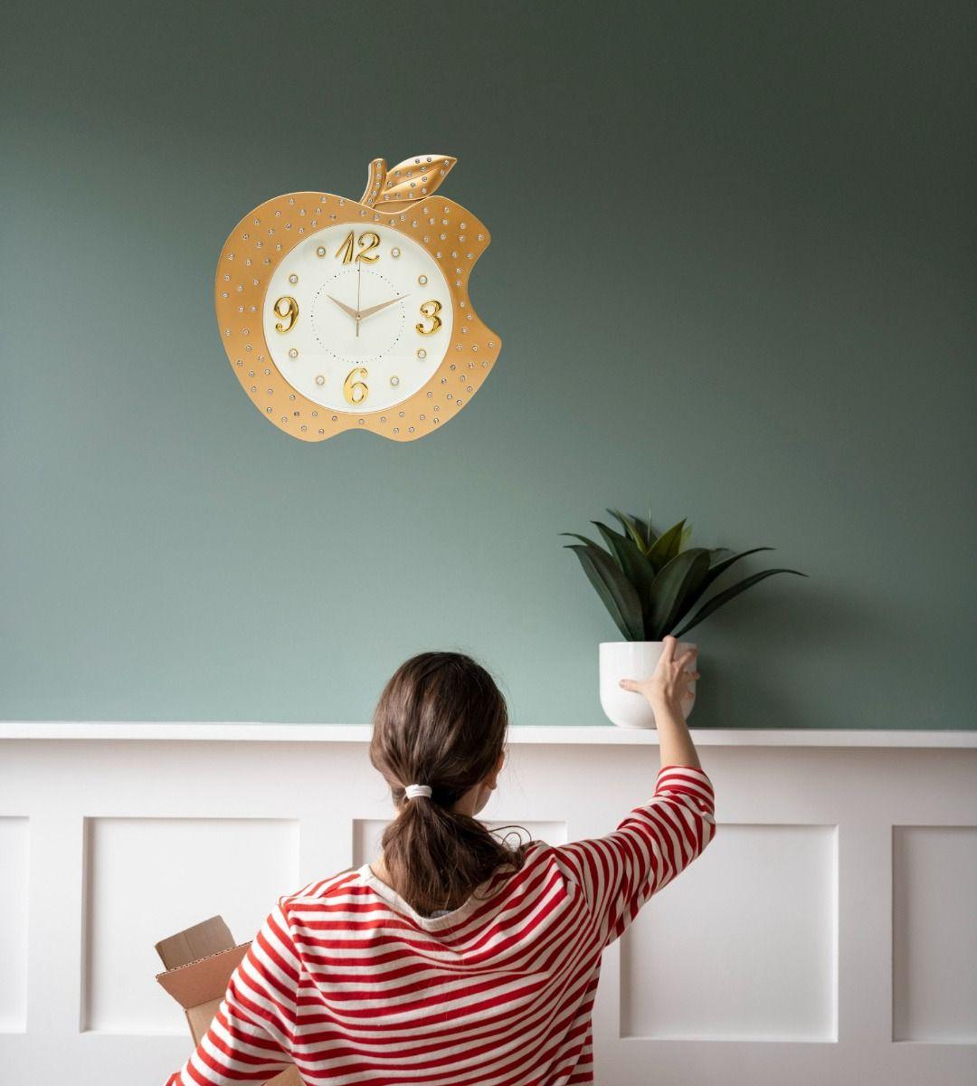 Reloj Pared Decorativo Forma Manzana Detalle Elegante Jhn-3