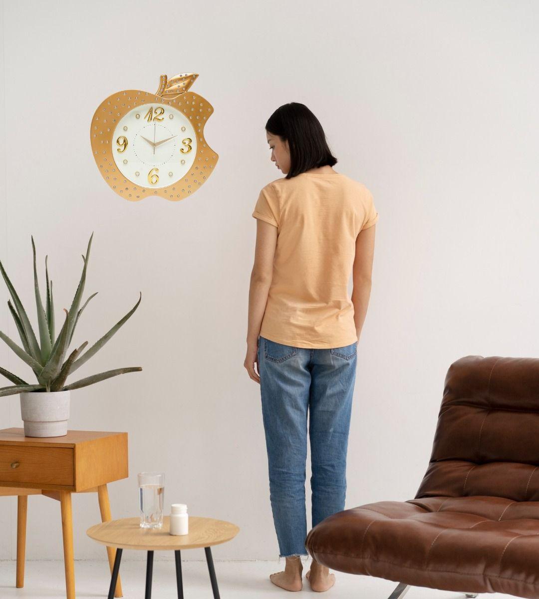 Reloj Pared Decorativo Forma Manzana Detalle Elegante Jhn-4