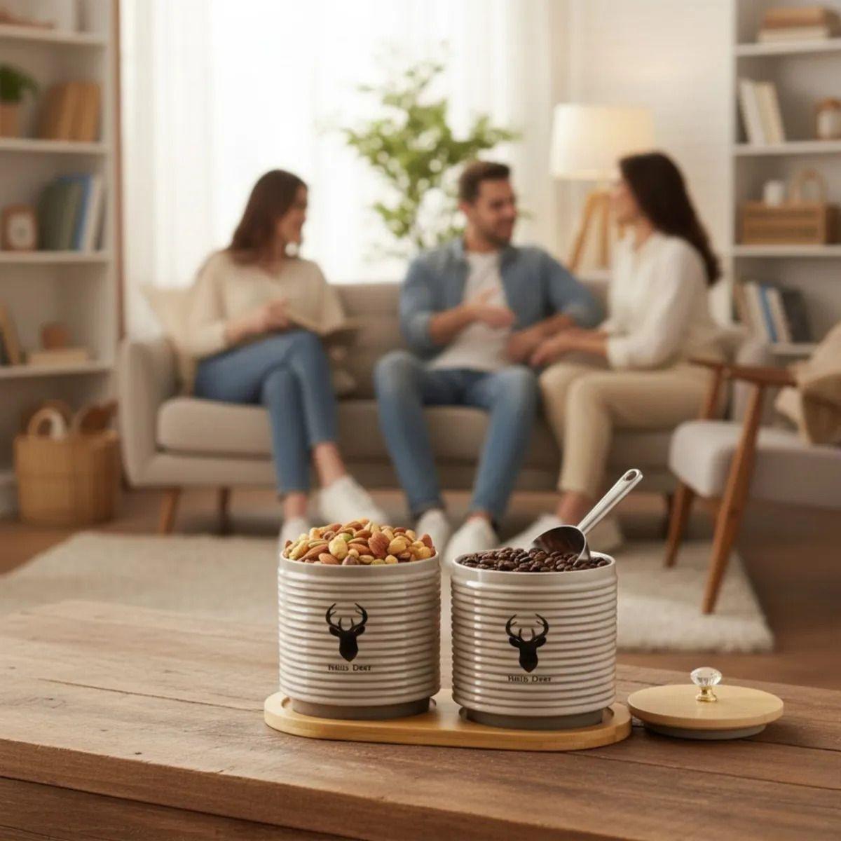 Juego 2 Frasco Decorativo Contenedor Tapa Bambú Base Jhn-4