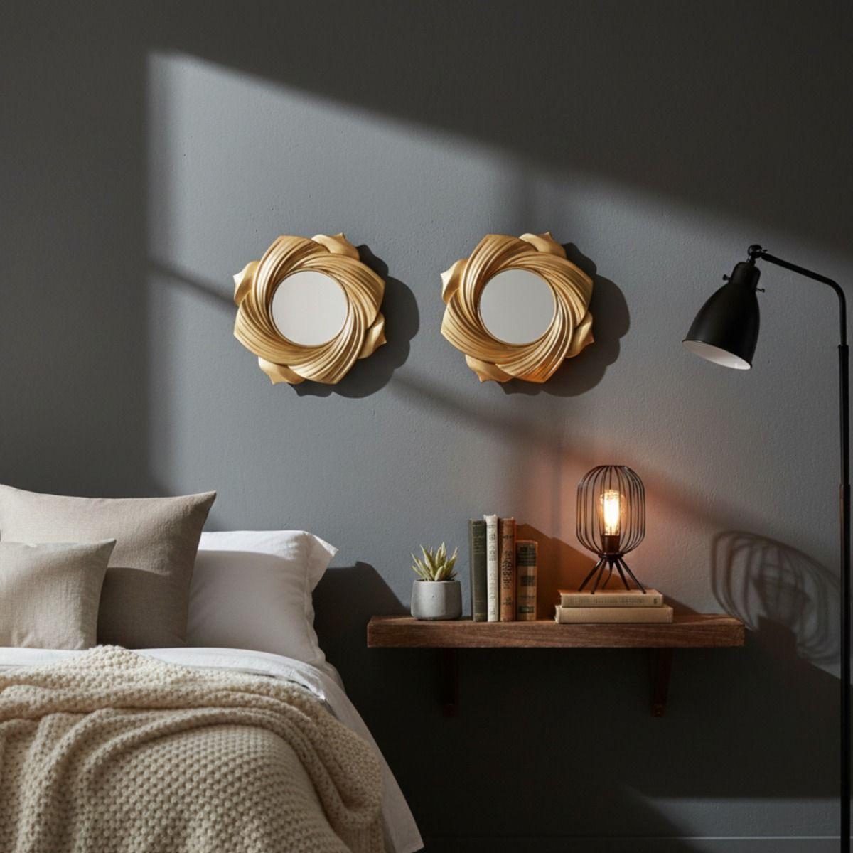 Set 2 Espejo Decorativo Pared Pétalo Flor Remolino Jhn-7