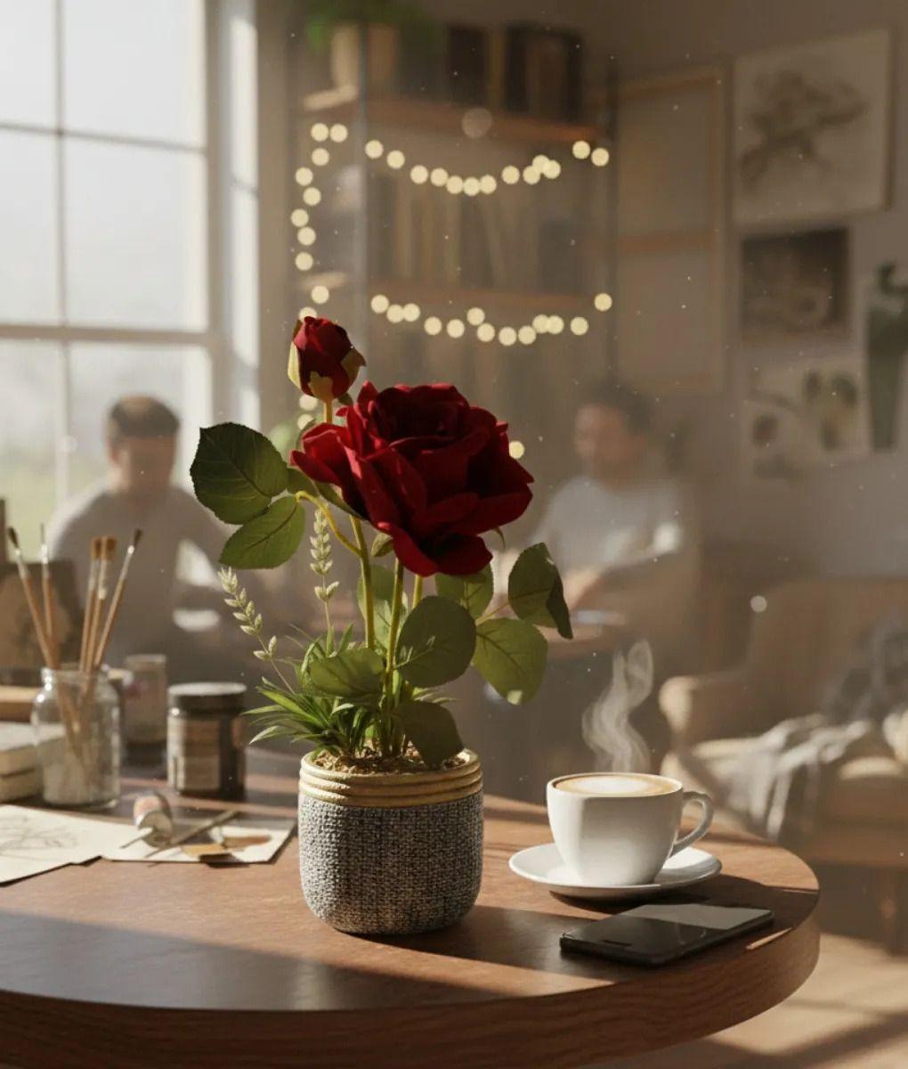 Planta Artificial Decorativa Rosa Encanto Rústico Jhn-2