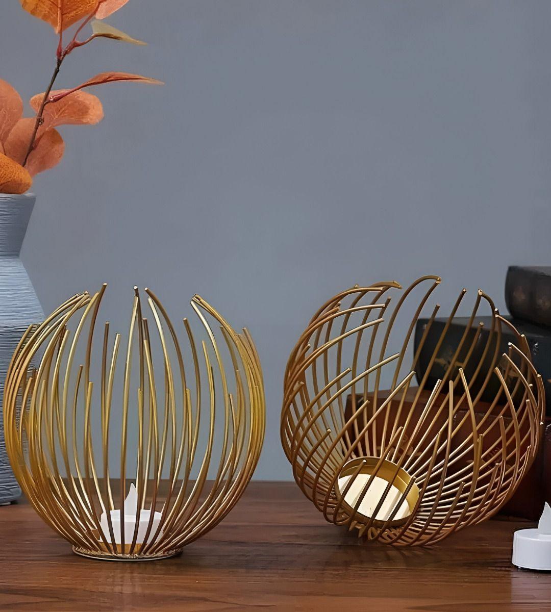 Set 2 Portavelas Decorativo Geométrico Soporte Flores Jhn-3