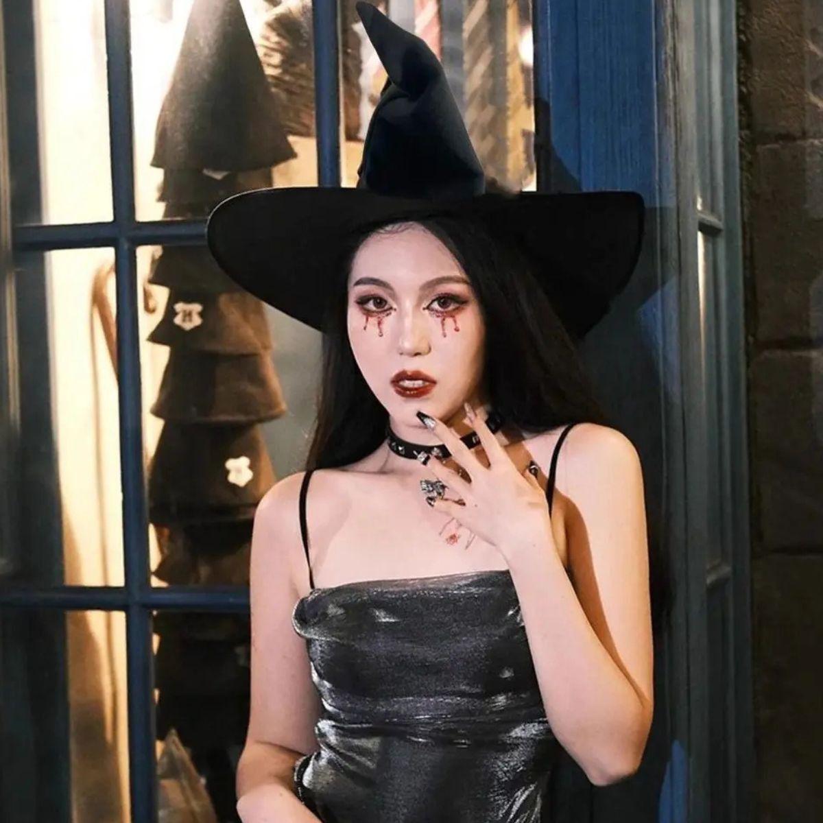 Sombrero Bruja Gamuza Halloween Unisex Flexible Pack x12 Jhn-7