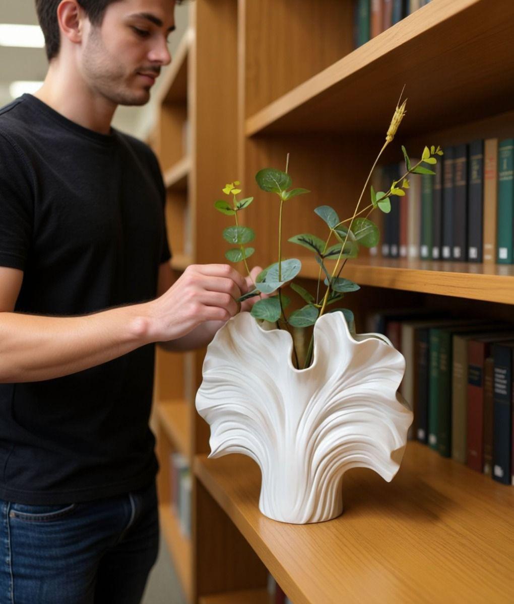 Florero Decorativo Diseño Orgánico Forma Ondulada Hogar Jhn-4