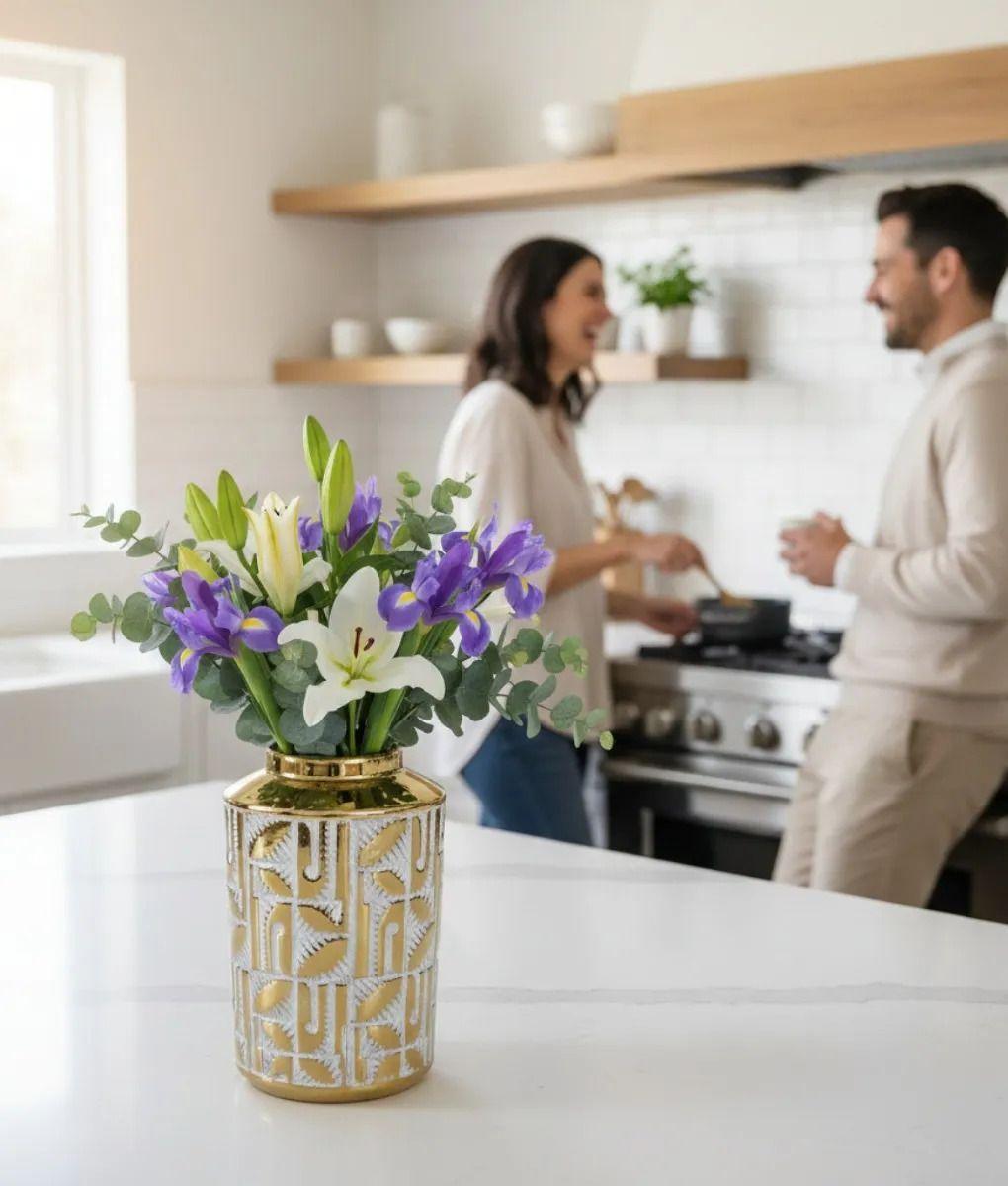 Florero Decorativo Jarrón Diseño Tropical Alto Relieve Jhn -3