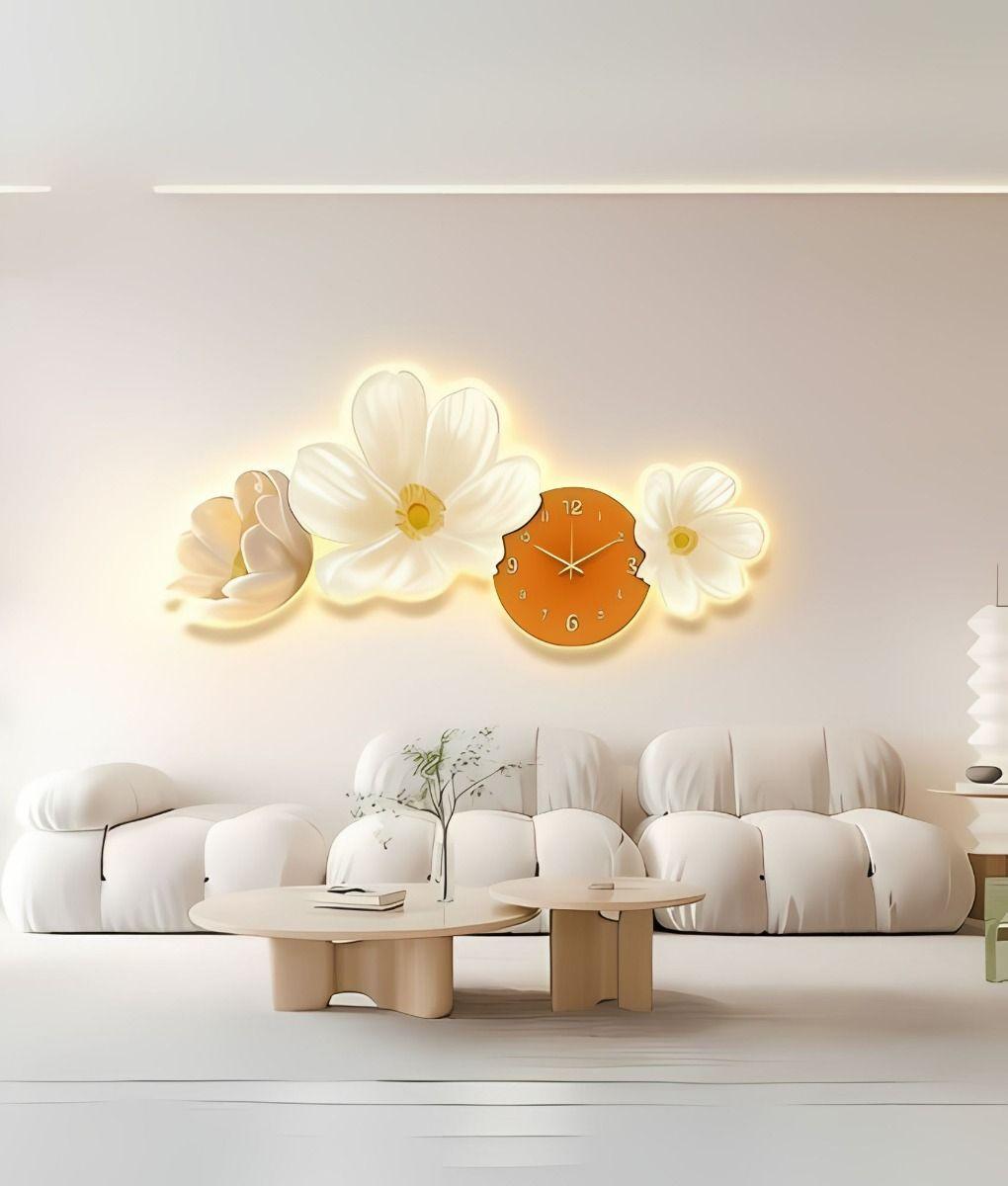 Reloj Pared Decorativo LED Diseño Floral 3D Hogar Jhn-7