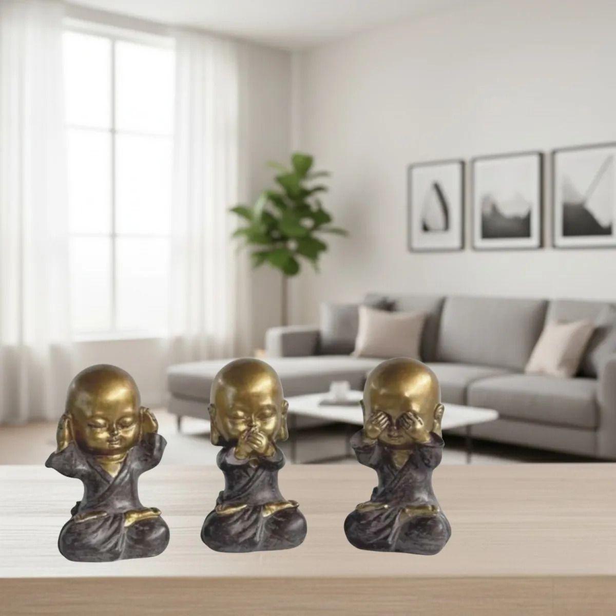 Set 3 Figura Decorativa Monje Budista Sabio Zen Adorno Jhn-5