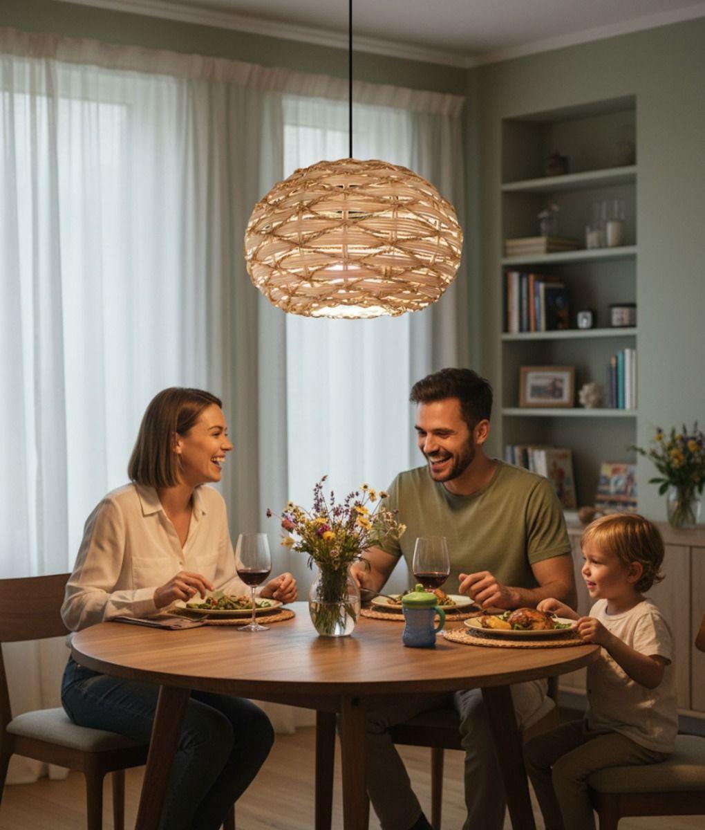 Lámpara Colgante Decorativa Techo Redonda Tejida Hogar Jhn-2