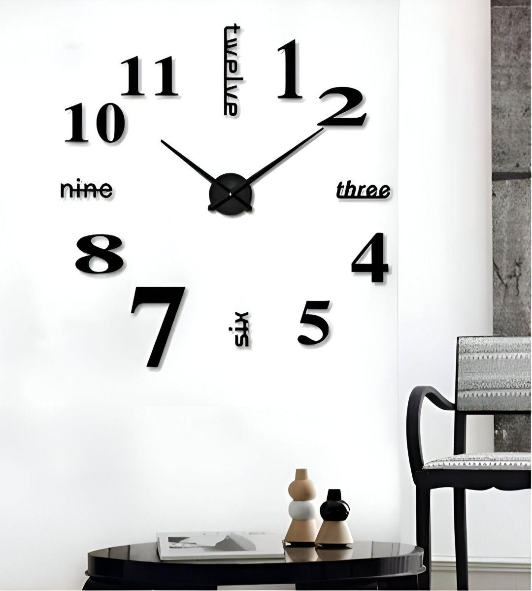 Reloj Pared Grande 3D Sin Marco Decoración Negro Jhn-5