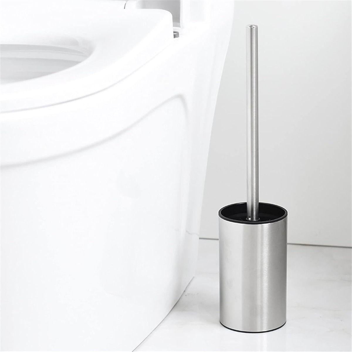 Escobilla Inodoro Redondo Cromado Acero Inoxidable Baño-3