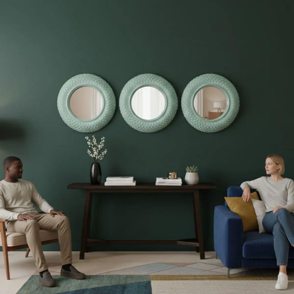 Set 3 Espejo Acento Decorativo Pared Diseño Vintage Jhn-4