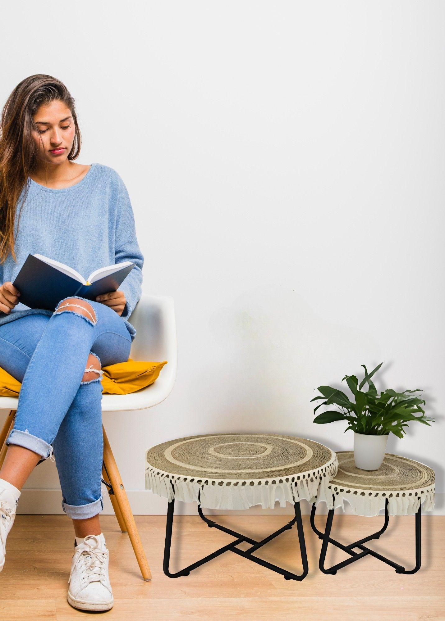 Set Mesa Centro Lateral Redonda Elegante Decorativa Jhn-2