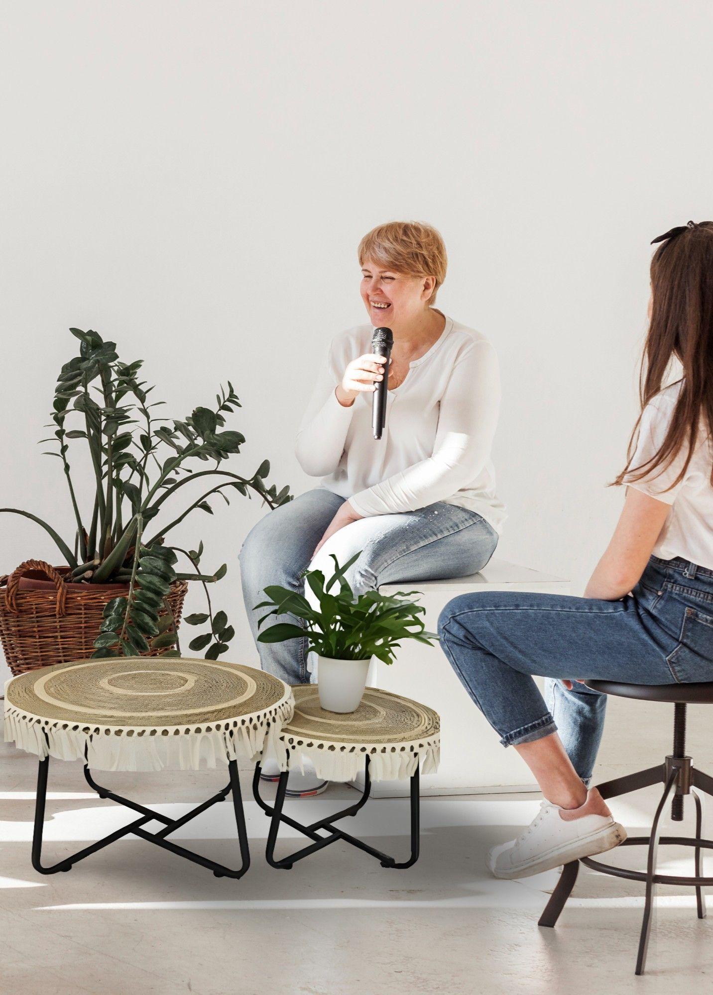 Set Mesa Centro Lateral Redonda Elegante Decorativa Jhn-4