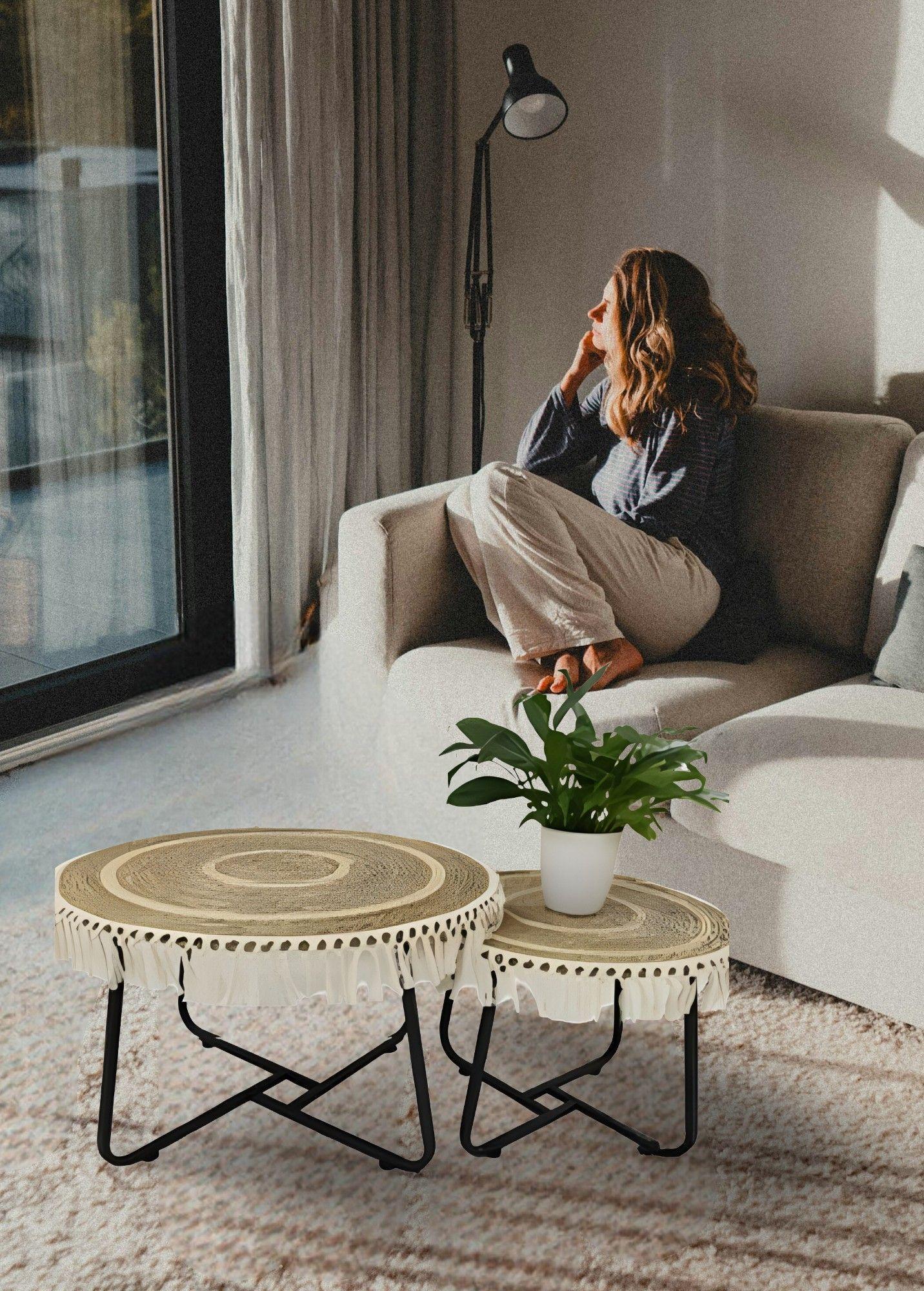 Set Mesa Centro Lateral Redonda Elegante Decorativa Jhn-7