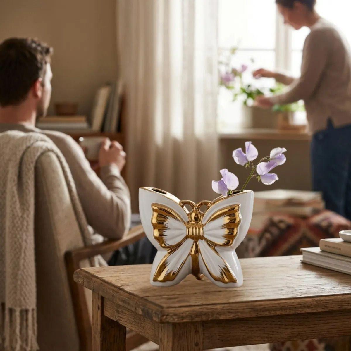 Florero Decorativo Mariposa Detalle Espejo Jarrón ALJ-6