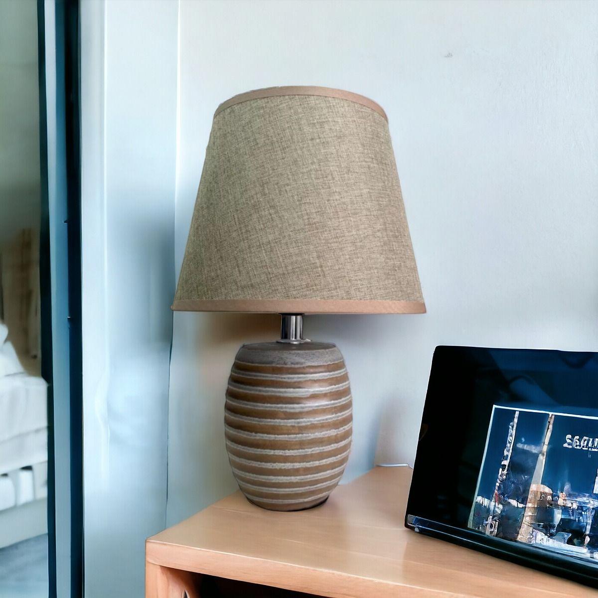 Lámpara Velador Mesa Noche Cerámica Beige Decorativa Jhn-4