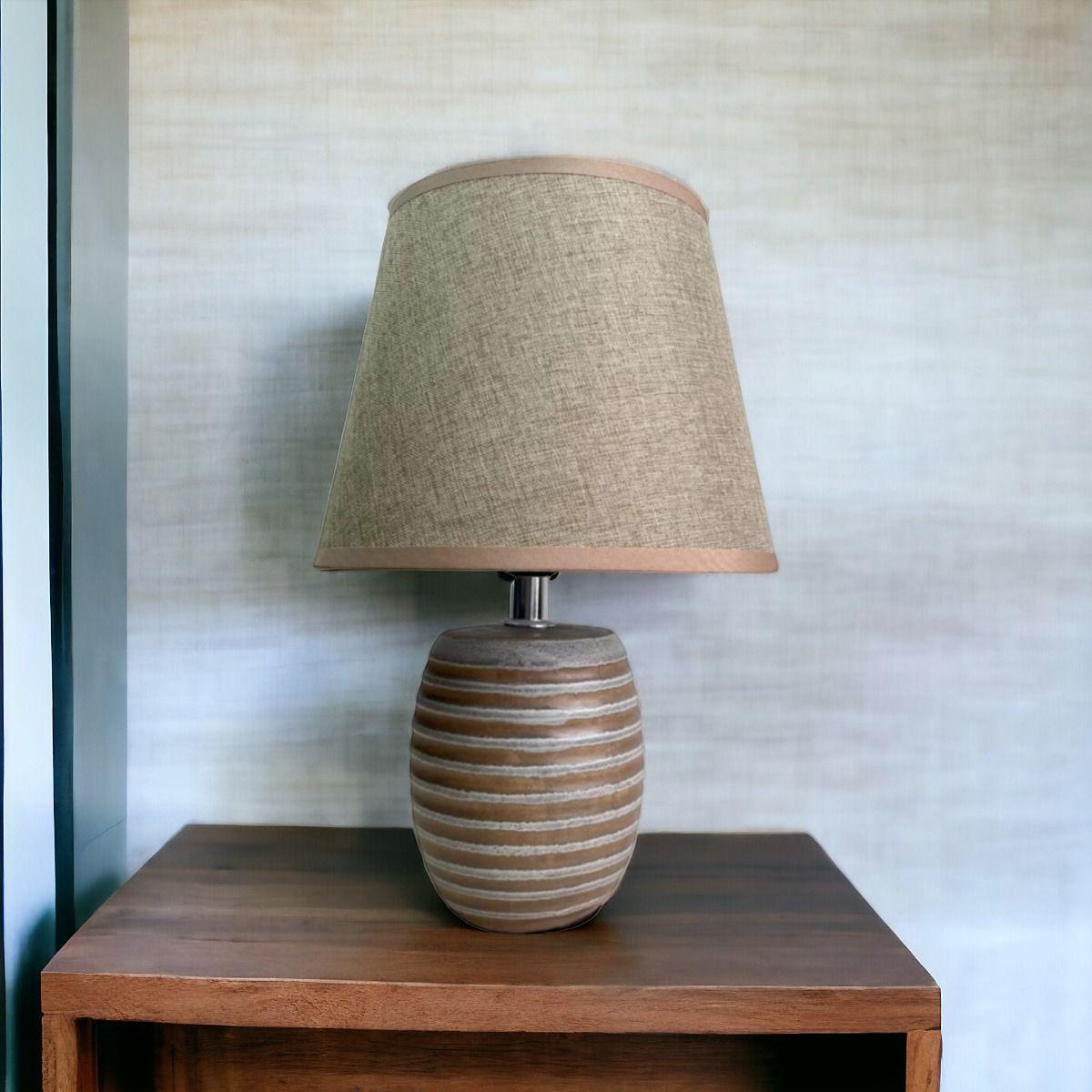 Lámpara Velador Mesa Noche Cerámica Beige Decorativa Jhn-8