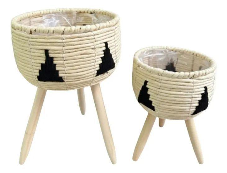 Set 2 Maceteros Artesanales Pedestal Estilo Boho Chic AJ-3