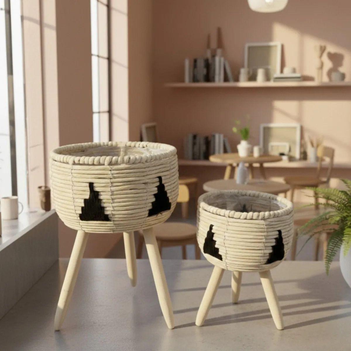 Set 2 Maceteros Artesanales Pedestal Estilo Boho Chic AJ-8