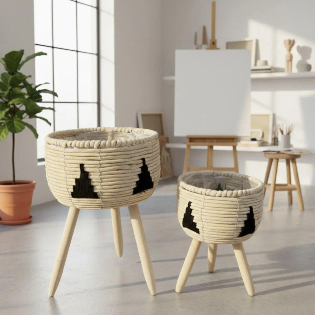 Set 2 Maceteros Artesanales Pedestal Estilo Boho Chic AJ-9